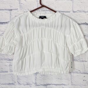 Aqua Girls white ruched short sleeve top large NWT